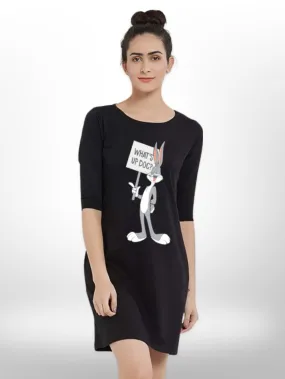 WHATS UP RABBIT PRINTED THREE QUARTER SLEEVE WOMEN'S T-SHIRT SIDE POCKET