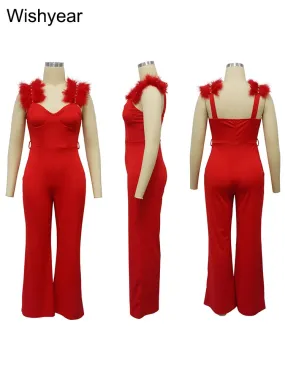 Wishyear Elegant Ostrich Shoulder Sweetheart Collar Jumpsuit - Sexy High-Waist Party Clubwear