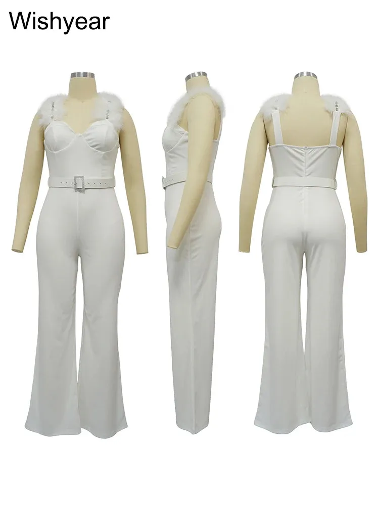 Wishyear Elegant Ostrich Shoulder Sweetheart Collar Jumpsuit - Sexy High-Waist Party Clubwear