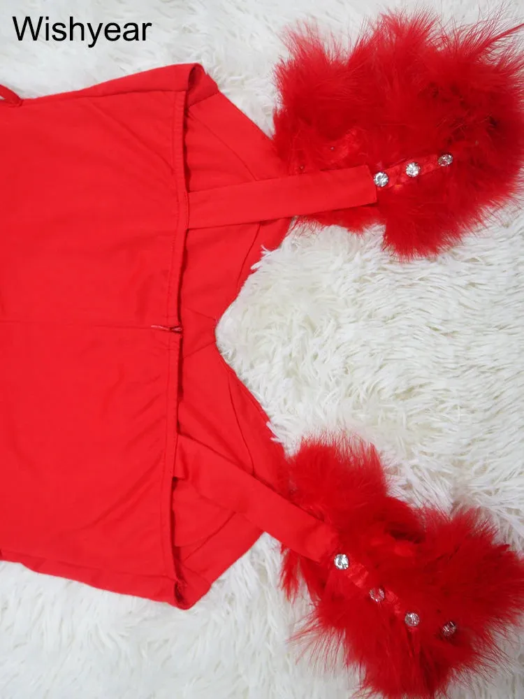 Wishyear Elegant Ostrich Shoulder Sweetheart Collar Jumpsuit - Sexy High-Waist Party Clubwear