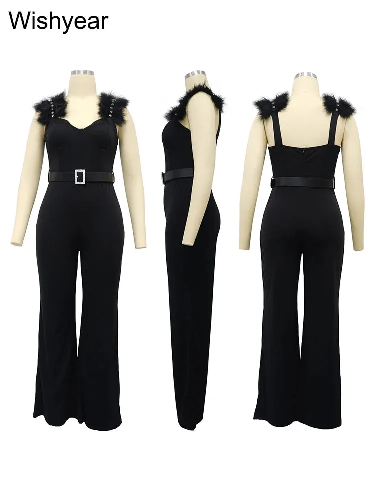 Wishyear Elegant Ostrich Shoulder Sweetheart Collar Jumpsuit - Sexy High-Waist Party Clubwear
