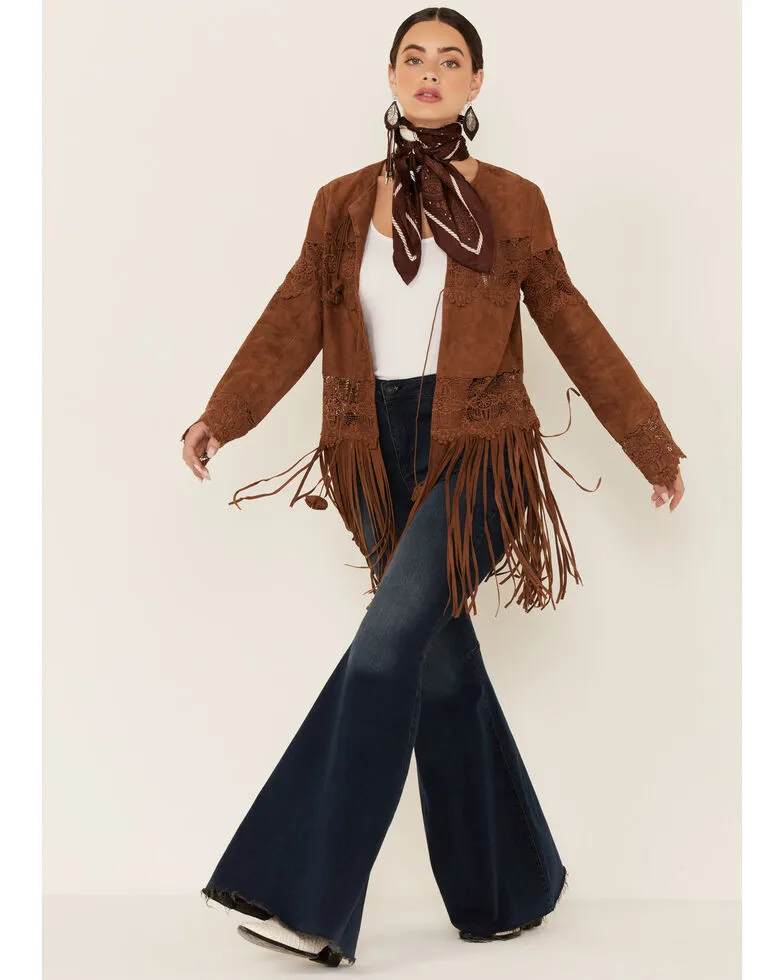 WOMEN'S CROCHET TRIM SUEDE COAT By TJS