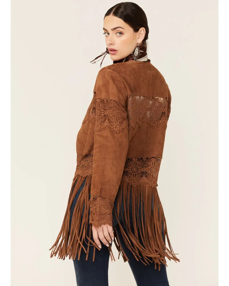 WOMEN'S CROCHET TRIM SUEDE COAT By TJS