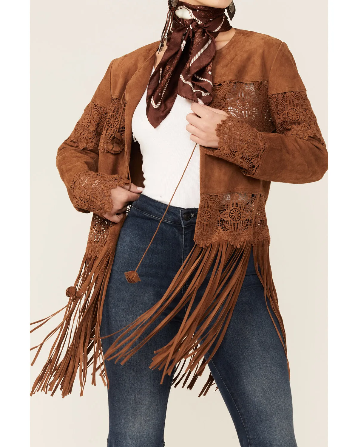 WOMEN'S CROCHET TRIM SUEDE COAT By TJS