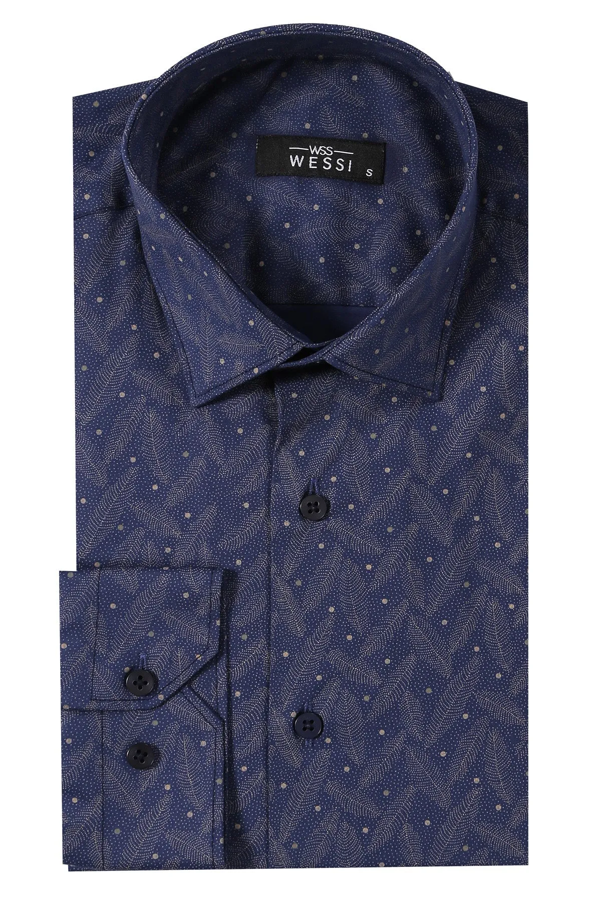 WSS Dot-Patterned Navy Blue Shirt  - Singen