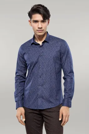 WSS Dot-Patterned Navy Blue Shirt  - Singen