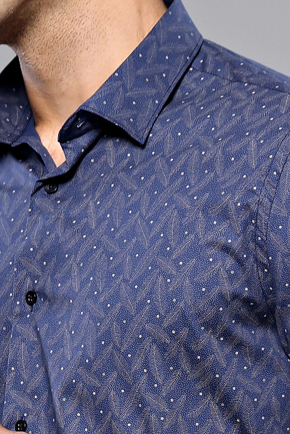 WSS Dot-Patterned Navy Blue Shirt  - Singen